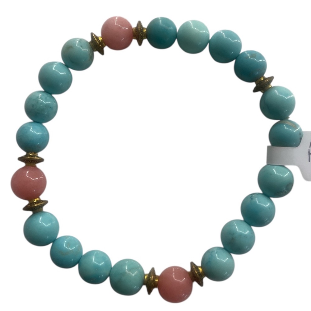 Lace Agate colored Turquoise, Rose Quartz Gemstone Bracelet,Stretch